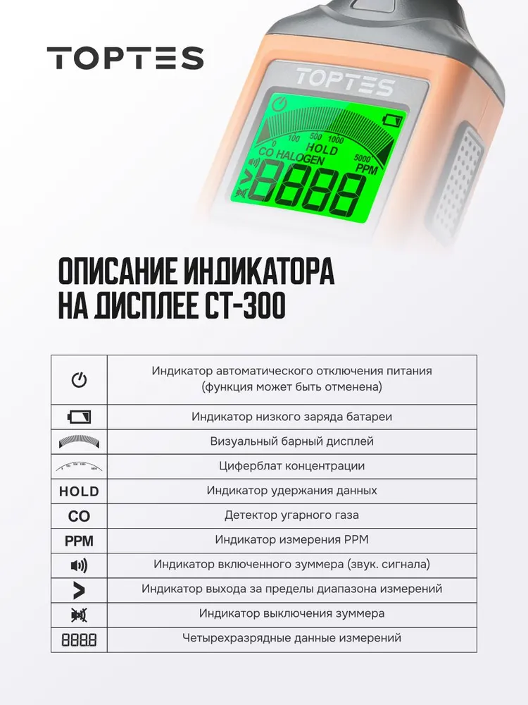 CT-300 Детектор угарного газа и дыма TopTes