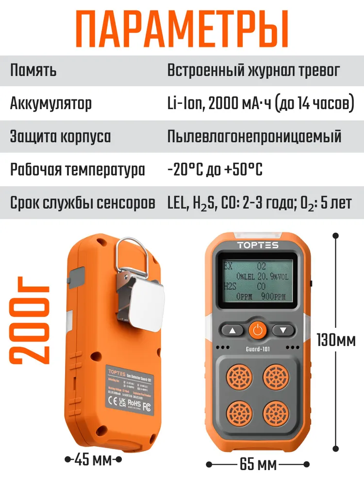 Guard-101 Детектор газа 4 в 1 TopTes
