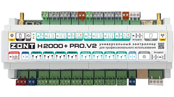 Универсальный GSM / Wi-Fi / Etherrnet контроллер H2000+ Pro.V2, ZONT