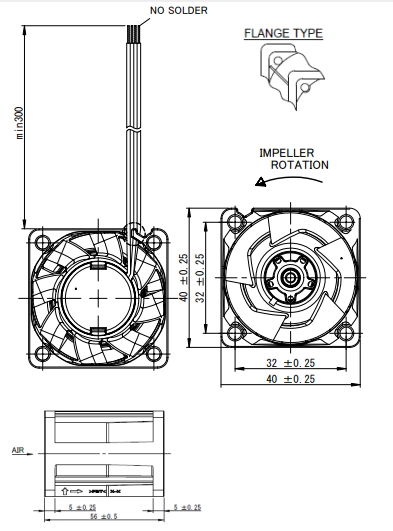 Габаритные размеры осевого вентилятора 04056EA-12S-E6F-A NMB axial fan Габаритные размеры осевого вентилятора 04056EA-12S-E6F-A NMB axial fan