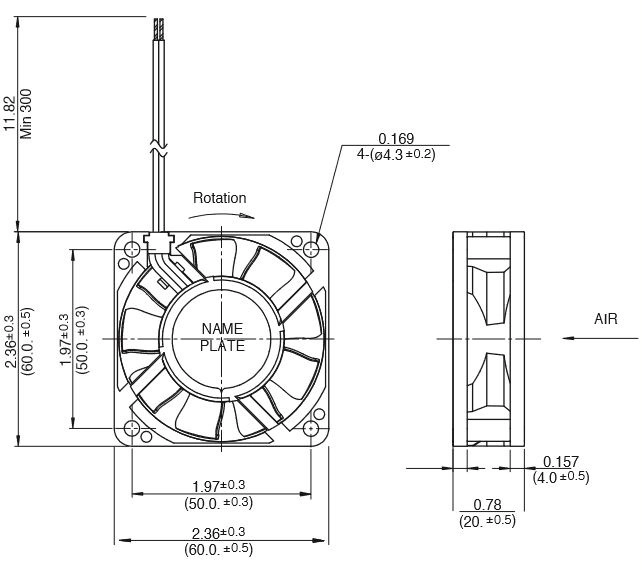 Габаритные размеры осевого вентилятора 06020SA-12N-AL-00 NMB axial fan