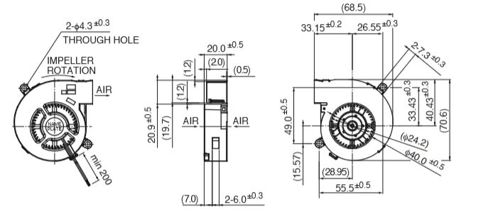 Габаритные размеры радиального вентилятора 06920GA-24N-AA-00 NMB Technologies