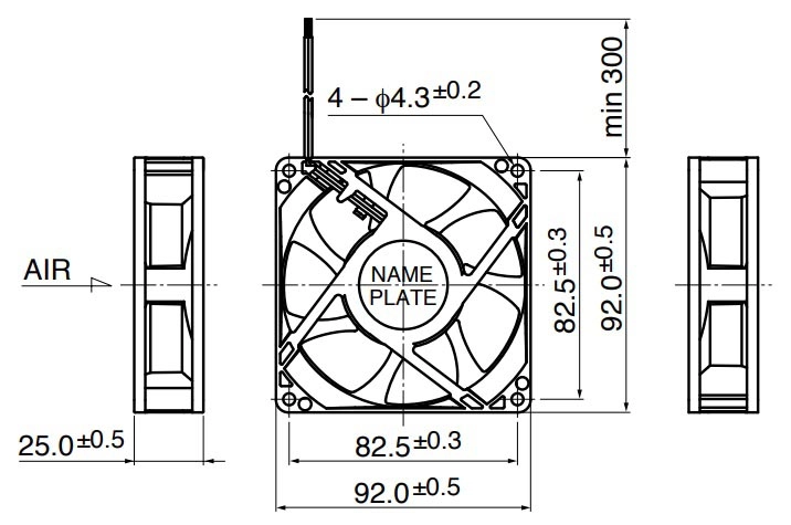 Габаритные размеры осевого вентилятора 09225VA-24Q-AL-00 NMB axial fan
