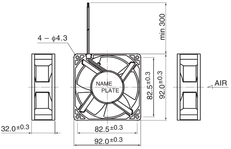 Габаритные размеры осевого вентилятора 09232VA-24R-GTS NMB axial fan