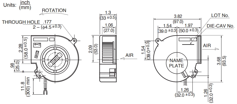 Габаритные размеры радиального вентилятора BG0903-B049-000 NMB Technologies