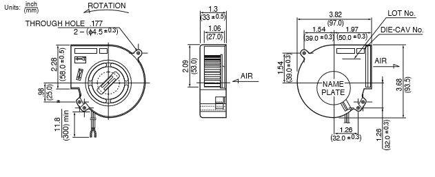 Габаритные размеры радиального вентилятора 09533GA-12M-AT-00 NMB Technologies