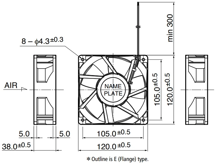 Габаритные размеры осевого вентилятора 12038VA-24Q-FA NMB axial fan