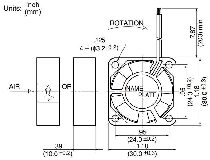 Габаритные размеры осевого вентилятора 1204KL-04W-B39-B50 NMB axial fan Габаритные размеры осевого вентилятора 1204KL-04W-B39-B50 NMB axial fan