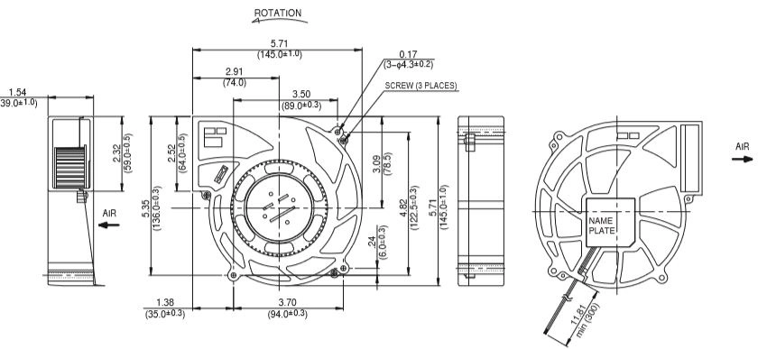 Габаритные размеры радиального вентилятора 14539GA-12N-AA-00 NMB Technologies