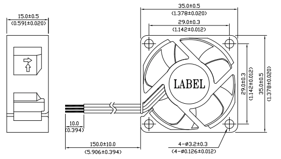 Габаритные размеры вентилятора охлаждения ASB03512HB-F00 Delta Electronics