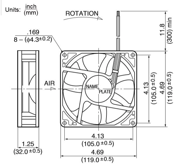 Габаритные размеры осевого вентилятора 4712KL-07W-B49-P00 NMB axial fan