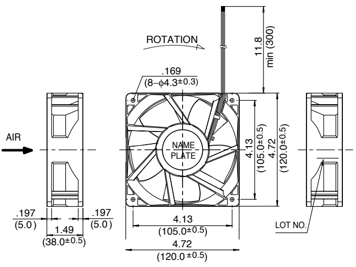 Габаритные размеры осевого вентилятора 4715VL-05W-B76 NMB axial fan