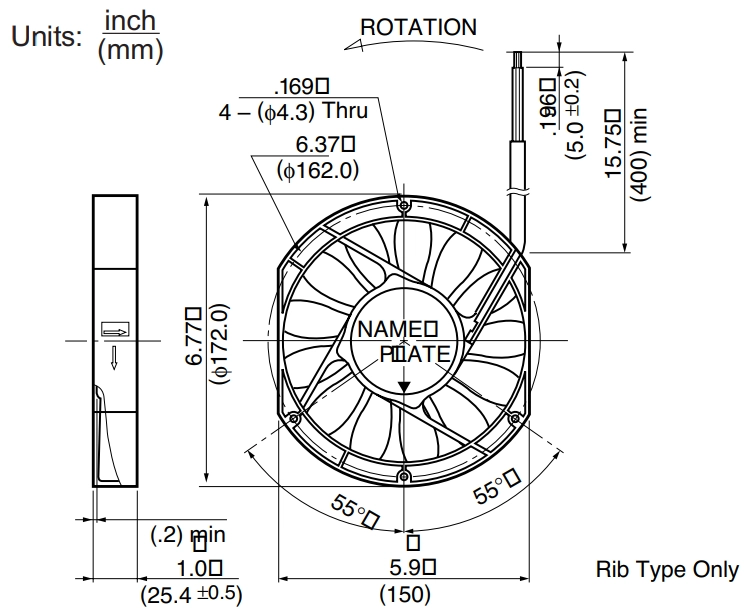Габаритные размеры осевого вентилятора 5910PL-04W-B20 NMB axial fan