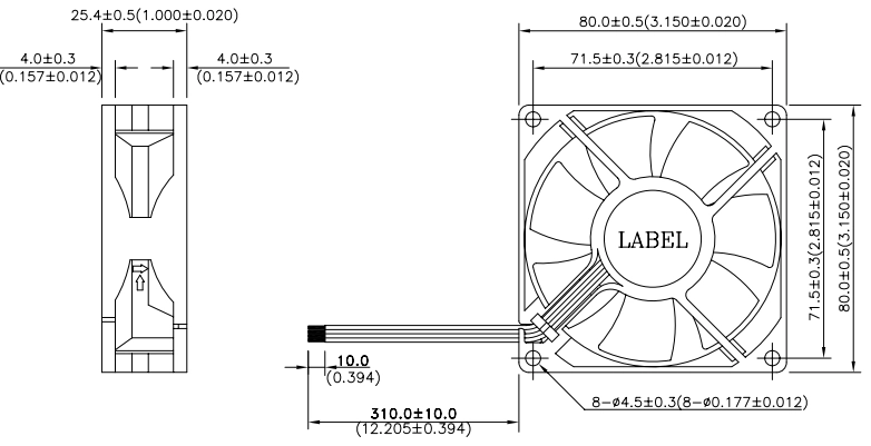Габаритные размеры вентилятора охлаждения AUB0812VH-SP00 Delta Electronics Габаритные размеры вентилятора охлаждения AUB0812VH-SP00 Delta Electronics