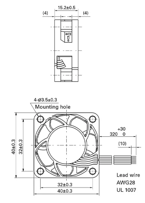 Габаритные размеры осевого вентилятора 9CR1212P0G06 Sanyo Denki