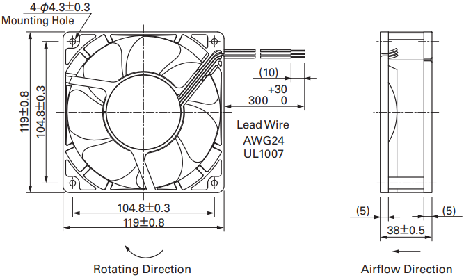 Габаритные размеры осевого кулера 9G1212H102 Sanyo Denki