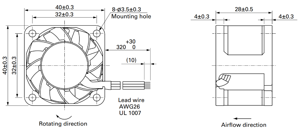 Габаритные размеры осевого кулера 9L0412M3D01 Sanyo Denki
