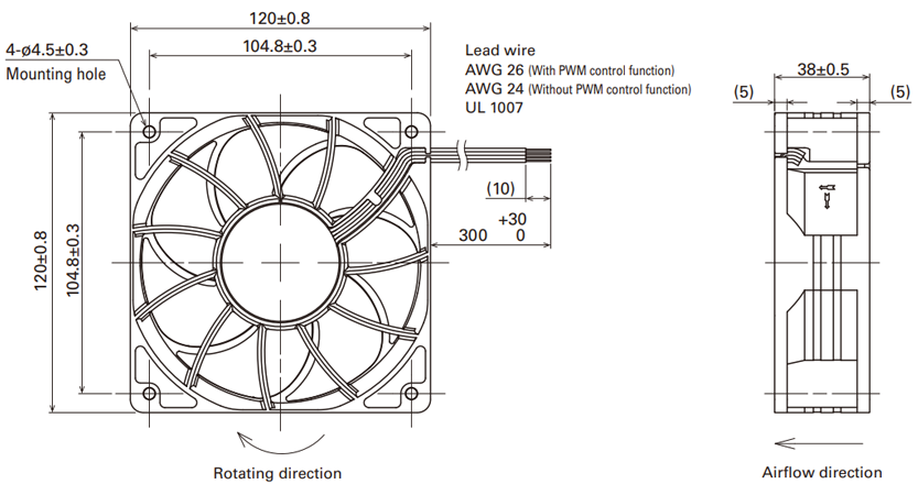 Габаритные размеры осевого кулера 9RA1248E1002 Sanyo Denki