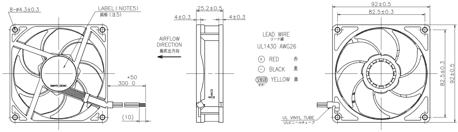 Габаритные размеры осевого кулера 9WL0912M4002 Sanyo Denki