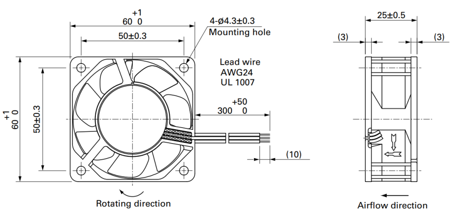Габаритные размеры осевого кулера 9WP0624G401 Sanyo Denki