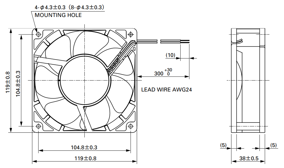 Габаритные размеры осевого кулера 9WP1224H102 Sanyo Denki