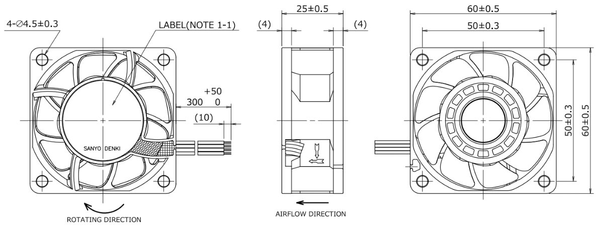 Габаритные размеры осевого кулера 9WPA0612P4G201 Sanyo Denki