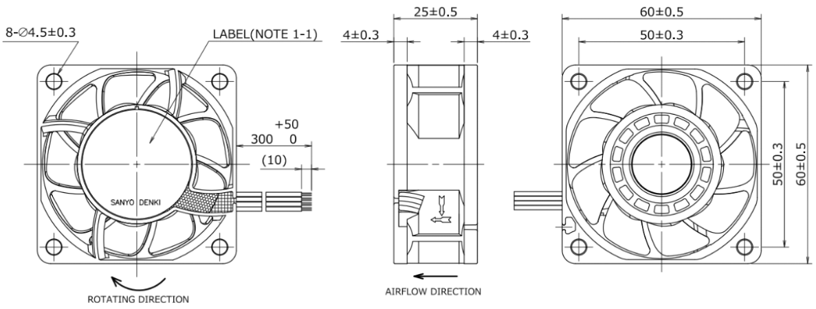 Габаритные размеры осевого кулера 9WPA0612P4G2011 Sanyo Denki