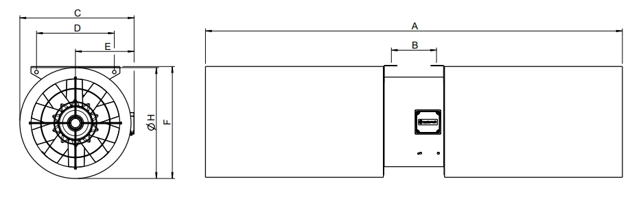 Габаритные размеры вентилятора AJ8 400-2/4 (B)-TR