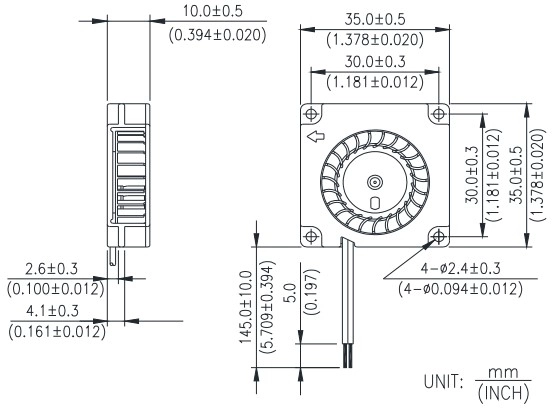 Габаритные размеры радиального вентилятора охлаждения BFB03505HHA-AF00 Delta Electronics