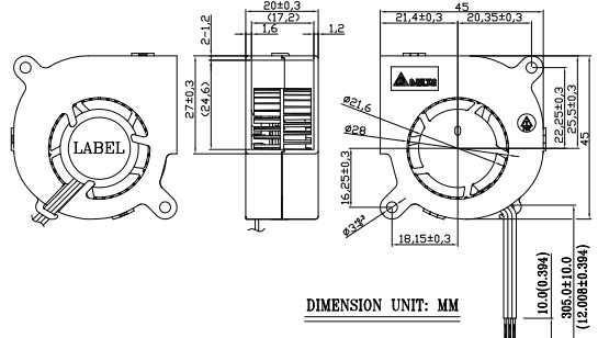 Габаритные размеры радиального вентилятора охлаждения BFB04512VHDX01 Delta Electronics Габаритные размеры радиального вентилятора охлаждения BFB04512VHDX01 Delta Electronics