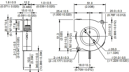 Габаритные размеры радиального вентилятора охлаждения BFB0524H-R00 Delta Electronics