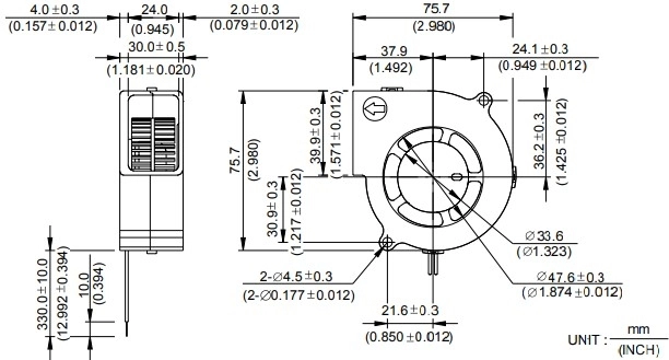 Габаритные размеры радиального вентилятора охлаждения BFB0724H Delta Electronics