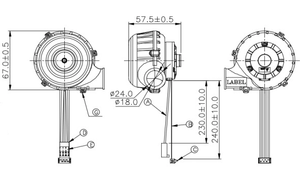 Габаритные размеры радиального вентилятора охлаждения BFN0724SS-01 Delta Electronics
