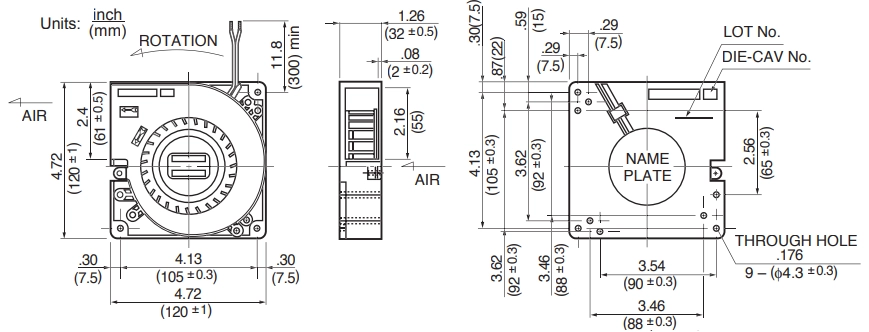 Габаритные размеры радиального вентилятора BG1203-B043-000 NMB Technologies
