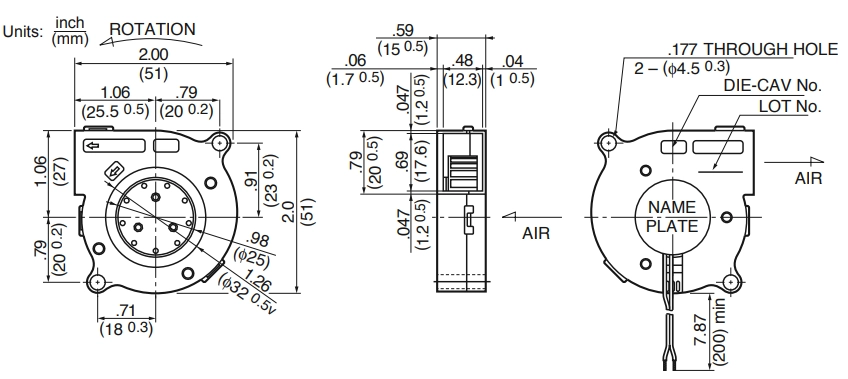 Габаритные размеры радиального вентилятора BM5115-01W-B30 NMB Technologies