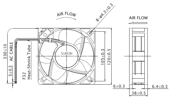 Аэродинамические характеристики вентилятора охлаждения Sunon CF4113MBL-000U-AB9