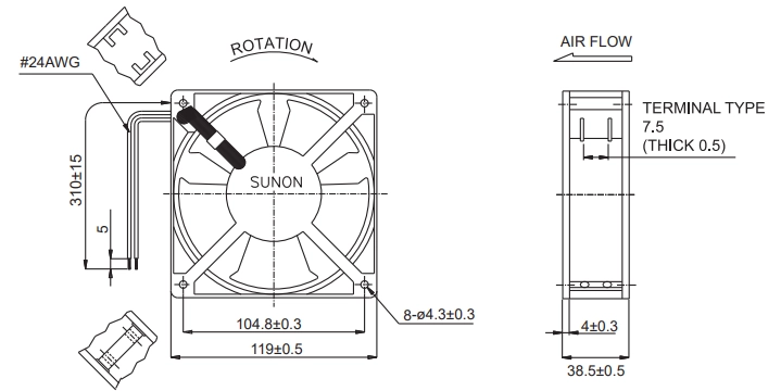 Габаритные размеры Sunon DP200A2123HSL