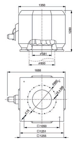 Габаритные размеры вентилятора DVV 800D4-6-XL/120°C