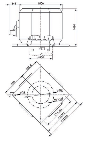 Габаритные размеры вентилятора DVV 1000D4-8-XP/120°C