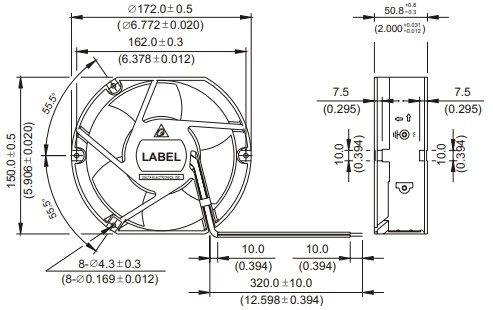 Габаритные размеры вентилятора охлаждения EFB1524SHG Delta Electronics