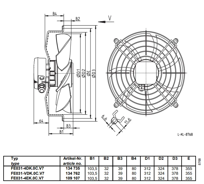 Габаритные размеры FE031-VDK.0C.V7
