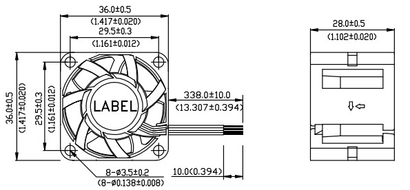 Габаритные размеры вентилятора охлаждения FFB03612EHNYCL Delta Electronics Габаритные размеры вентилятора охлаждения FFB03612EHNYCL Delta Electronics