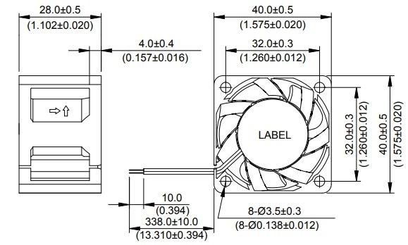 Габаритные размеры вентилятора охлаждения FFB0412UHN-CF00 Delta Electronics