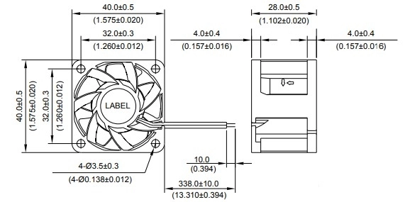 Габаритные размеры вентилятора охлаждения FFB0412VHN-B Delta Electronics