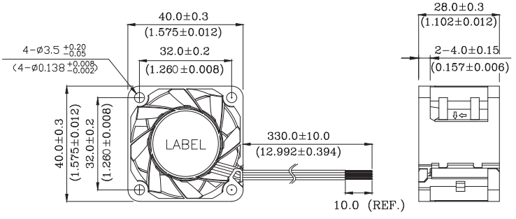 Габаритные размеры вентилятора охлаждения FFB0412UHN-SP4Z Delta Electronics