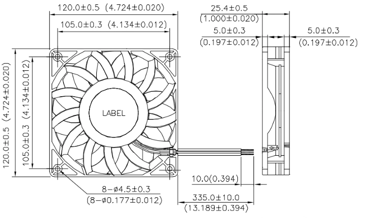Габаритные размеры вентилятора охлаждения FFB1248EH Delta Electronics