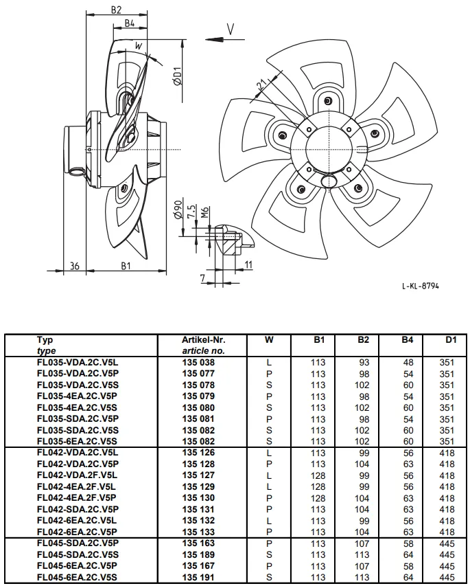 Габаритные размеры FL035-VDA.2C.V5P