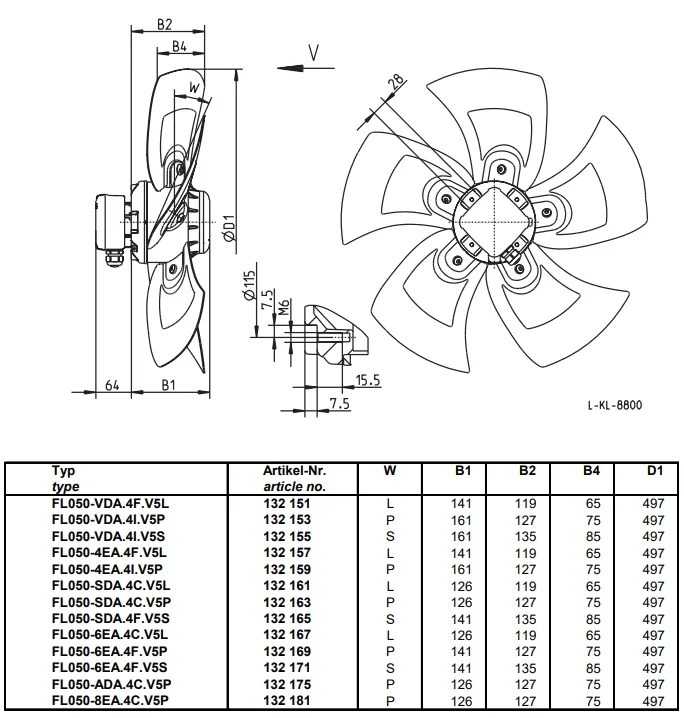 Габаритные размеры FL050-6EA.4C.V5L