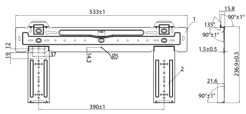 Габаритные и монтажные размеры фанкойла SYSIMPLE FWM45A