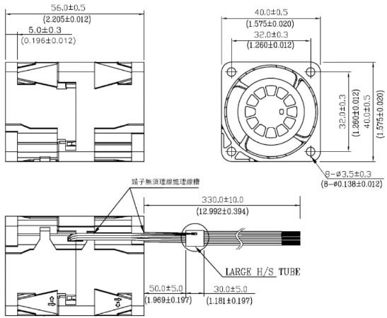 Габаритные размеры вентилятора охлаждения GFB0412ES-E Delta Electronics Габаритные размеры вентилятора охлаждения GFB0412ES-E Delta Electronics